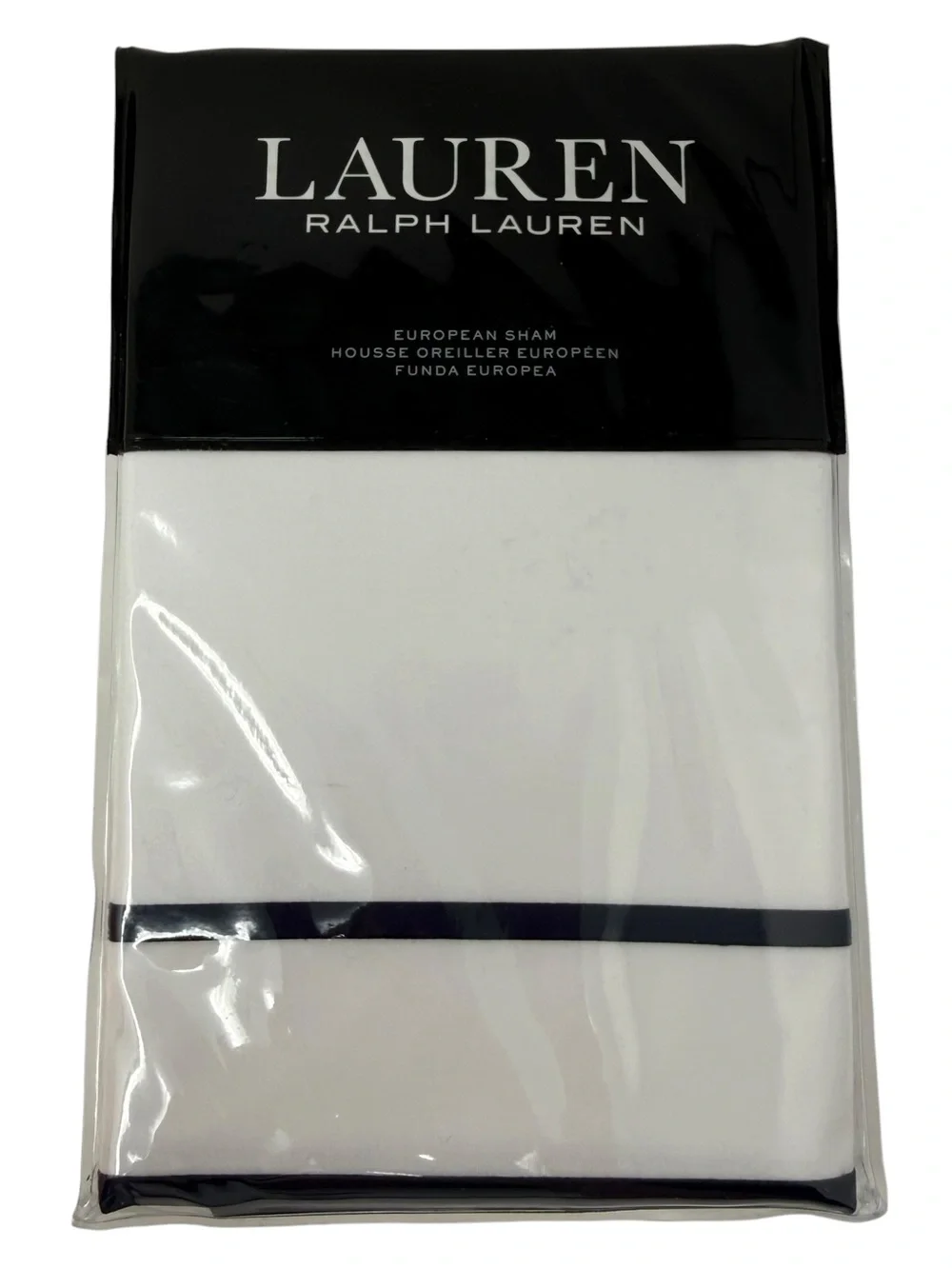 Ralph Lauren Spencer Border Sateen One European Sham White Navy NWT.